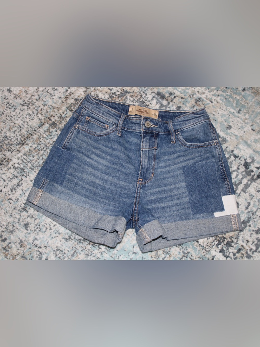 Hollister Patchwork Cuffed Denim Shorts in Blue